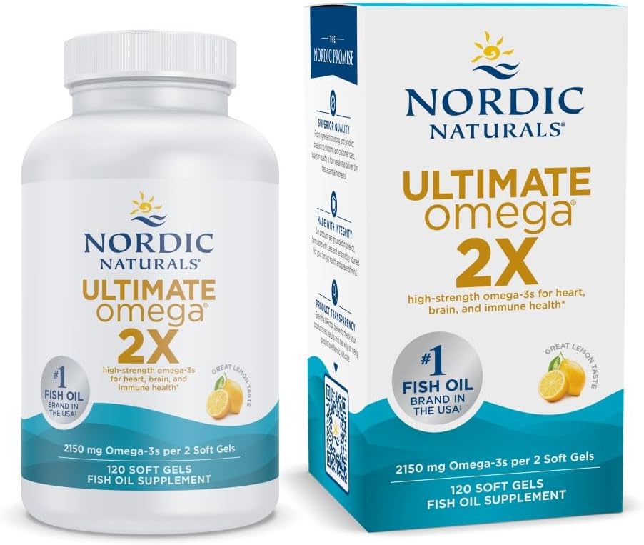 Nordic Naturals Ultimate Omega 2X, Lemon Flavor - 120 Soft Gels - 2150 mg Omega-3 GMO - 60 Servings